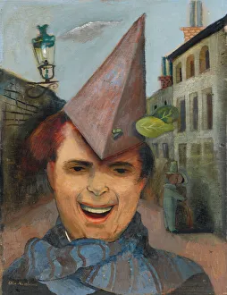 Self-portrait with a Paper Hat and Blue Scarf, c.1936 (oil on plywood) Self-portrait with a Paper Hat and Blue Scarf, c.1936 (oil on plywood)