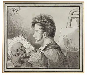 Self-portrait as a Young Man with Skull, (pencil, ink and w/c on paper) Self-portrait as a Young Man with Skull, (pencil, ink and w/c on paper)