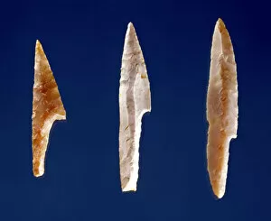 Paleolithic Collection: Three serrated points, from Volgu, Solutrean Period, 20000-15000 BC (flint)