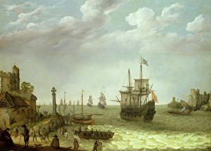 Settlement on a rocky shore with the Dutch fleet approaching, 1640 Settlement on a rocky shore with the Dutch fleet approaching, 1640