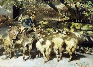 A Shepherd with his Flock, 1914 (oil on canvas) A Shepherd with his Flock, 1914 (oil on canvas)