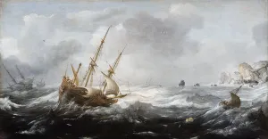 Ships in a Storm on a Rocky Coast, 1614-8 (oil on panel) Ships in a Storm on a Rocky Coast, 1614-8 (oil on panel)