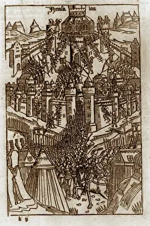 Siege Of Jerusalem Prints: Siege of Jerusalem by Crusaders, 1099 Published ca. 1486. woodcut