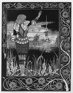 How Sir Bedivere Cast the Sword Excalibur into the Water, an illustration from Le How Sir Bedivere Cast the Sword Excalibur into the Water, an illustration from Le