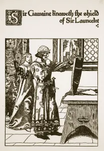 Sir Gawaine knoweth the shield of Sir Launcelot, illustration from ' Sir Gawaine knoweth the shield of Sir Launcelot, illustration from '