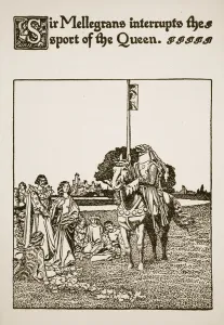 Sir Mellegrans interrupts the sport of the Queen, illustration from ' Sir Mellegrans interrupts the sport of the Queen, illustration from '