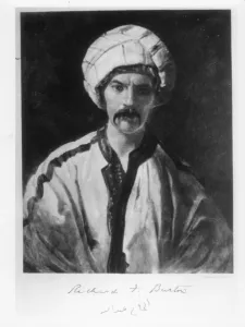 Sir Richard Burton (1821-90) (colour litho) (b/w photo) Sir Richard Burton (1821-90) (colour litho) (b/w photo)