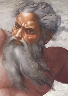 Sistine Chapel ceiling: Creation of the Sun and Moon, 1508-12, detail of the face of God