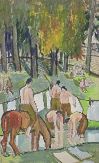 Landscapes Collection: Soldiers at a Stream, 1920 (w / c on paper)
