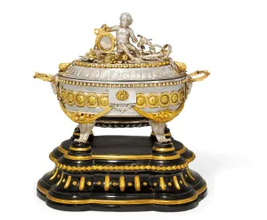 Soup tureen, cover and stand, Malines, c.1780 (gilt metal & silver) (see also 430298) Soup tureen, cover and stand, Malines, c.1780 (gilt metal & silver) (see also 430298)