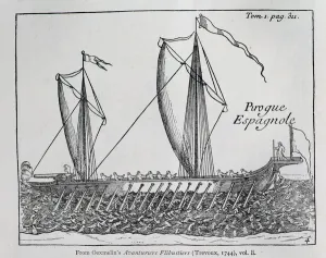 Spanish Ship, from Oexmelins Buccaneer Adventurers, vol ii, Trevoux Spanish Ship, from Oexmelins Buccaneer Adventurers, vol ii, Trevoux
