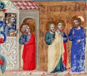 St. John imprisoned and sending two disciples to Christ (vellum) St. John imprisoned and sending two disciples to Christ (vellum)