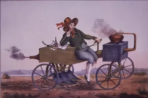 Steam plough, early 19th century (colour litho) Steam plough, early 19th century (colour litho)