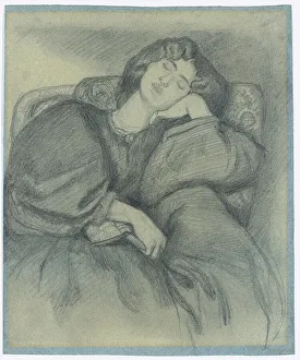 Study of Jane Morris Asleep in an Upholstered Armchair, (pencil on blue paper) Study of Jane Morris Asleep in an Upholstered Armchair, (pencil on blue paper)