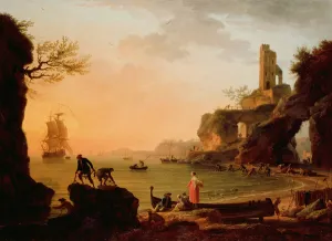 Sunset, Fishermen Pulling in Their Nets, 1760 (oil on canvas) Sunset, Fishermen Pulling in Their Nets, 1760 (oil on canvas)