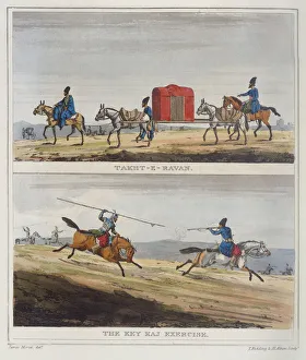 Takht-E-Ravan and The Key Kaj Excercise, 1818 (coloured engracing) Takht-E-Ravan and The Key Kaj Excercise, 1818 (coloured engracing)