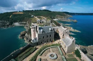 French Coastline Scenery Prints: Accommodation and gatehouse seen from courtyard, Fort-la-Latte, founded in 14th century