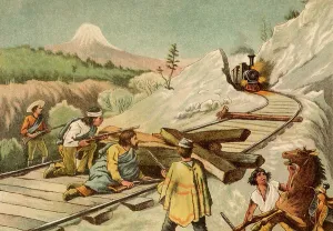 Framed Print : Bandits Ambushing Train Print