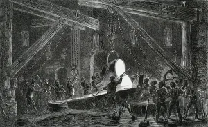 Casting a Roll for Steel Rail Rolling Mill Print, 1870