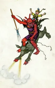 Colorful Historical Artwork Prints: the devil (the Krampus or the bogeyman), c. 1910-1920 (postcard)