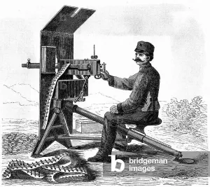 First Model of Hiram Maxim's Machine Gun Print, c1895