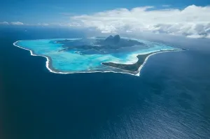 Bora Bora Island Prints: French Polynesia, Society Islands, Aerial view of Bora Bora Island (photo)