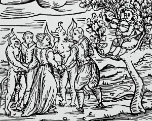 17th-Century Print of Witches Dancing with the Devil
