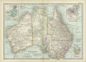 Old Maps Of Australia Prints: Map of Australia and Tasmania. c1902 (engraving)