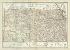 Physical Geography Illustration Prints: Map of Kansas, c.1900 (engraving)