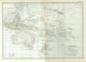 Oceania Map Prints: Map of Oceania, c.1900 (engraving)