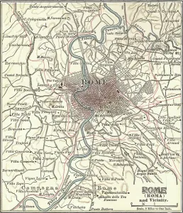 Tiber River Italy Prints: Map of Rome, c.1900 (engraving)