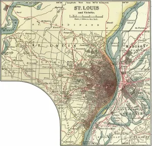 Rare Historical Maps Prints: Map of St. Louis, c.1900 (engraving)