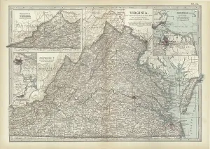 Old Fashioned Navigation Tools Prints: Map of Virginia, c.1900 (engraving)