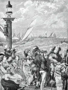 British Seaside Town Prints: On the Pier at Ryde, 1870