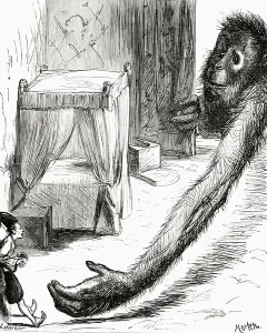 Gulliver's Travels Illustration Prints: Reaching one of his paws in at the door