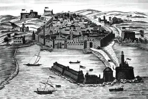 Historical Black And White Prints: View of Algiers c. 1830, engraving