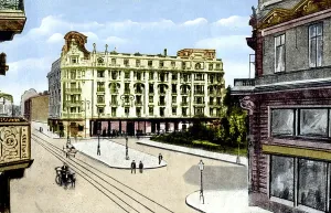 Romanian Historic Landmarks Prints: view of Athenee hotel in Bucarest, Romania, early 20th century, postcard