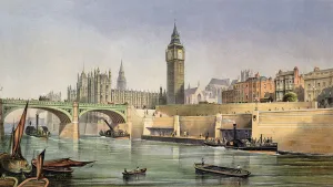 Thames Embankment showing the Steam Boat Landing Pier at Westminster Bridge Thames Embankment showing the Steam Boat Landing Pier at Westminster Bridge