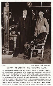 Alva Collection: Thomas Edison recreates his electric light for President Herbert Hoover and Henry Ford (b / w photo)