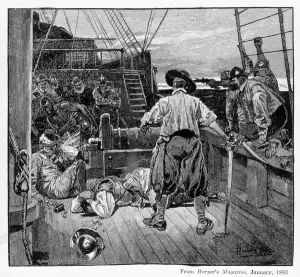 Thomas Moon began to Lay about him with his Sword, engraved by Henry Wolf, from Harper's Thomas Moon began to Lay about him with his Sword, engraved by Henry Wolf, from Harper's