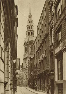 1930 1939 Collection: Tower of St Brides Church from Bride Lane, City of London (b / w photo)