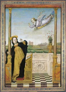 Triptych, central panel: the Annunciation (oil on panel) Triptych, central panel: the Annunciation (oil on panel)