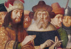 Triptych of the Crucifixion, left panel: Jewish judges, Roman soldiers (detail of the heads), c Triptych of the Crucifixion, left panel: Jewish judges, Roman soldiers (detail of the heads), c