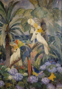 Tropical landscape with parrots (oil on canvas) Tropical landscape with parrots (oil on canvas)
