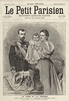 Alix Of Hesse Collection: Tsar Nicholas II and Tsarina Alexandra of Russia with their daughter, Grand Duchess Olga (engraving)