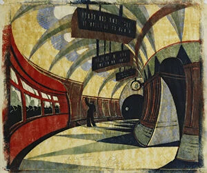 Rail Collection: The Tube Station, c. 1932 (linocut printed in colours on tissue Japan)