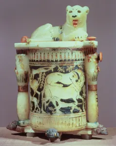 Unguent jar with a figure of a the king as a lion, from the tomb of Tutankhamun (c Unguent jar with a figure of a the king as a lion, from the tomb of Tutankhamun (c