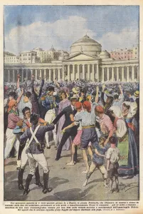 An unusual show was seen a few days ago in Naples, in Piazza Plebiscito, which rebounded... (colour litho) An unusual show was seen a few days ago in Naples, in Piazza Plebiscito, which rebounded... (colour litho)