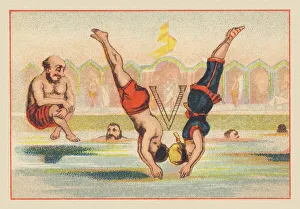 V (letter shown by two swimmers who dive at the same time) V (letter shown by two swimmers who dive at the same time)