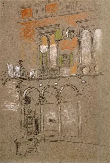A Venetian Courtyard, (charcoal and pastel on gray paper) A Venetian Courtyard, (charcoal and pastel on gray paper)